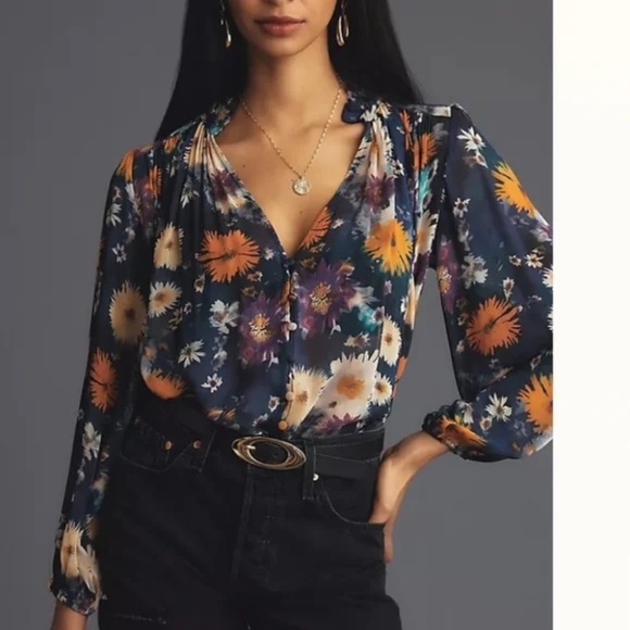 Anthropologie The Estela Sheer Printed Blouse - Picture 1 of 2